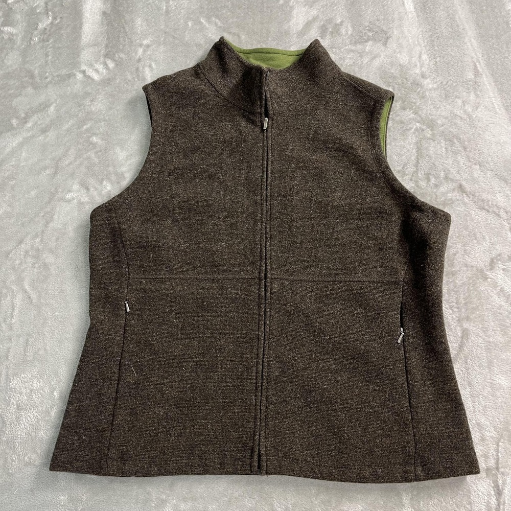 Ibex Vest Womens Large Brown Merino Wool Full Zip Pockets Made In USA Outdoor